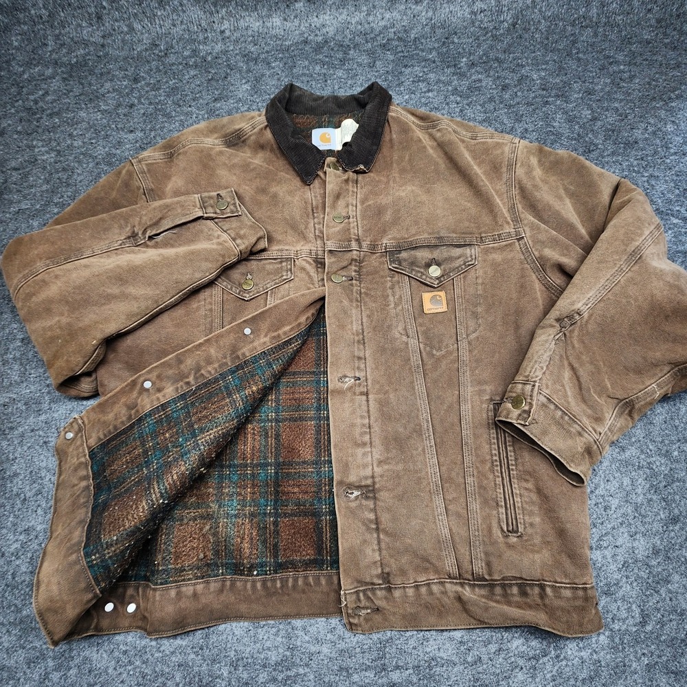 Carhartt Detroit Vintage Jacket Blanket Lined Trucker Style JB1682 Brown XLT